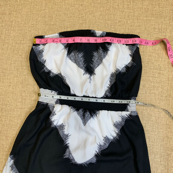 Strapless Black White Ruched dress Mossimo Full Length sheath Maxi Sz Small - Picture 7 of 10